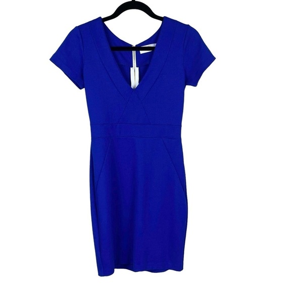 NEW Amanda Uprichard Cobalt Blue Ponte Knit Fitted Mini Dress Sz S - Picture 1 of 9